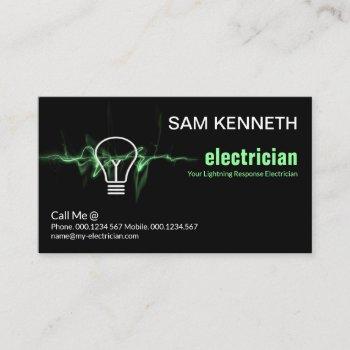 green lightning electrical wave bulb electrician business card