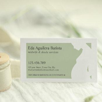 green | midwife doula pregnant woman silhouette  business card