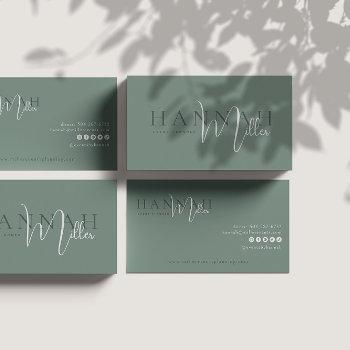 green | modern elegant minimalist qr code  business card