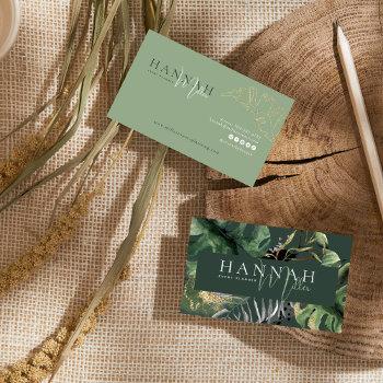 green | modern elegant tropical qr code  business card