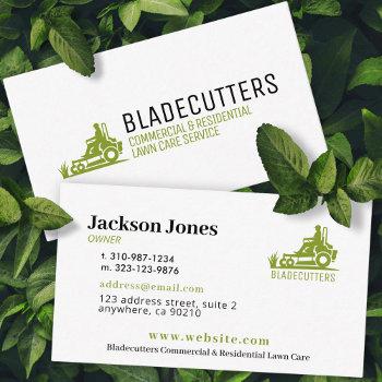 green on white lawn care + mowing business cards