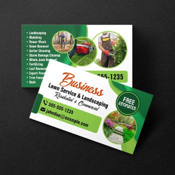 green & orange lawncare landscaping & lawn service business card