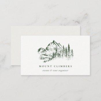 green pine woods mountain sketch climbing camping business card