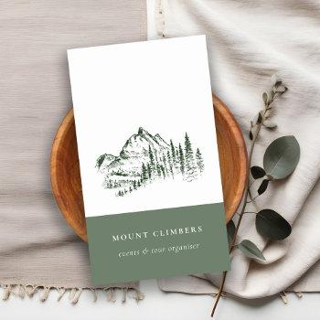 Small Green Pine Woods Mountain Sketch Climbing Camping Business Card Front View
