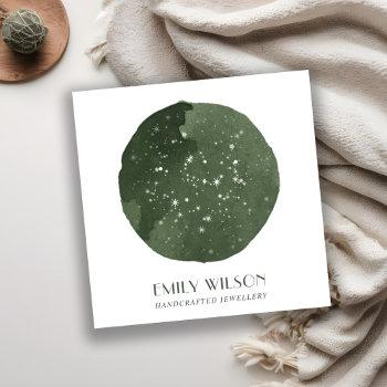 green star watercolor circle stud earring display square business card