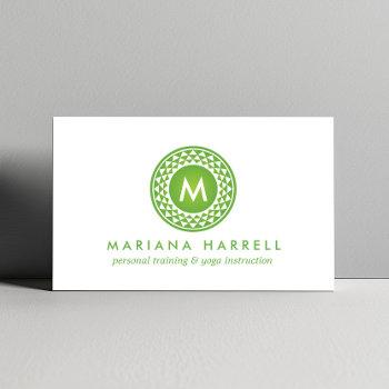 green sun logo monogram for yoga studio, fitness business card
