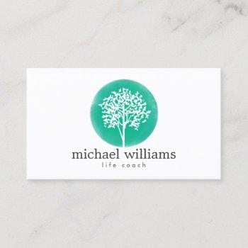 green watercolor tree life coach, counselors business card