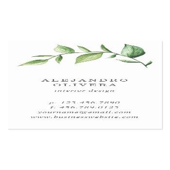 Small Greenery Rustic Elegant Green Watercolor Vertical Business Card Front View