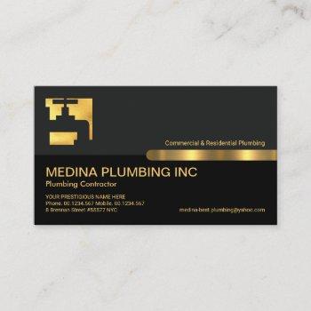 grey black layers gold water faucet plumbing business card
