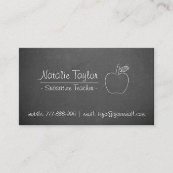 grey chalkboard apple substitute teacher business card