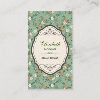 groupon - massage therapist elegant vintage floral business card