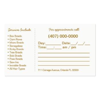 Small Hair Braiding Loctician Business Card Template Back View