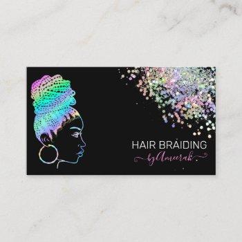 hair braiding stylist braid salon holographic  bus business card