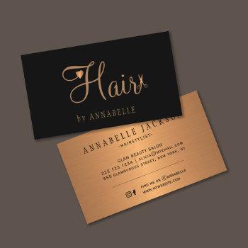 hair salon glam black gold metallic hairstylist business card