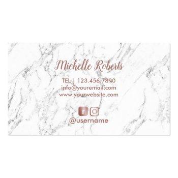 Small Hair Salon Rose Gold Typography White Marble Business Card Back View