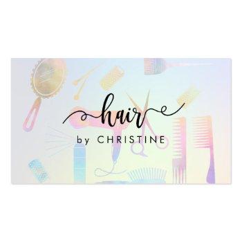 Small Hair Script On Pastel Pattern Business Card Front View