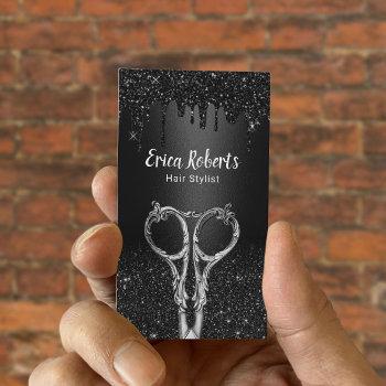 hair stylist black galaxy glitter drips salon business card