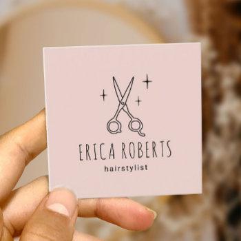 hair stylist cute scissor minimalist blush pink square business card