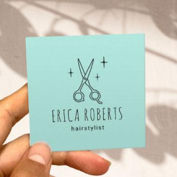hair stylist cute scissor minimalist mint green square business card