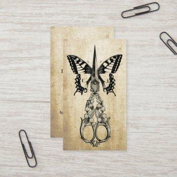 hair stylist elegant butterfly & scissor vintage business card