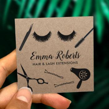 hair stylist & eyelash extensions rustic salon square business card