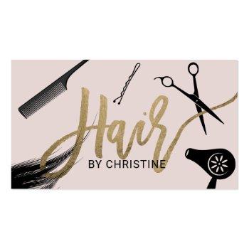 Small Hair Stylist Gold Typography Beauty Salon Business Card Front View