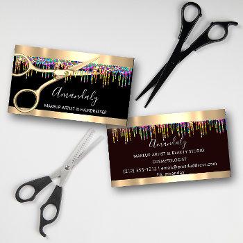 hair stylist hairdresser holograph drips scissors business card