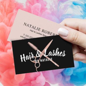 hair stylist lashes beauty salon blush rose gold business card