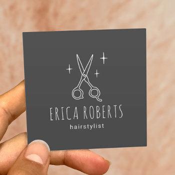 hair stylist minimalist scissor beauty salon dark square business card