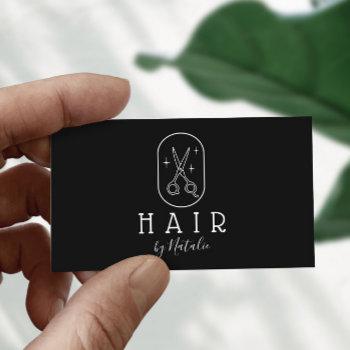 hair stylist minimalist scissor logo plain black business card