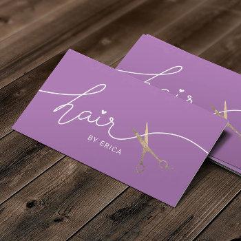 hair stylist minimalist typography purple salon business card