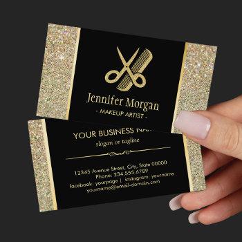 hair stylist modern gold glitter scissors comb business card