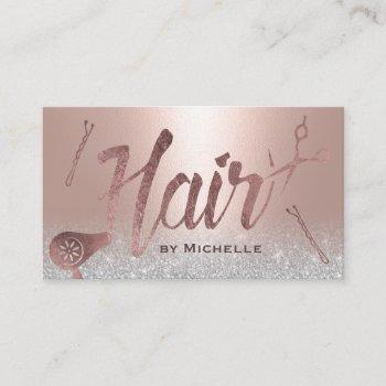 hair stylist modern typography blush rose gold business card