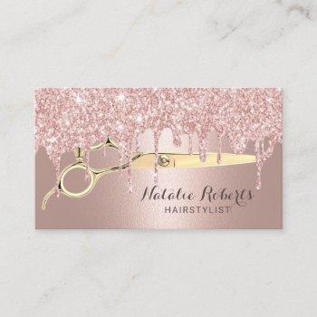 hair stylist rose gold glitter drips beauty salon business card