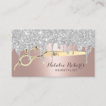 hair stylist silver drips rose gold beauty salon business card