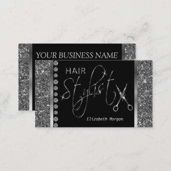 hair stylist - silver glitter and  diamonds business card