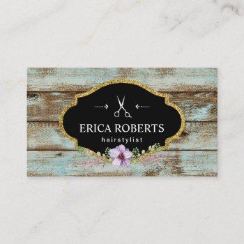 hair stylist vintage floral rustic barn wood business card