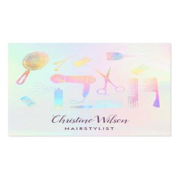 Small Hairstylist Pastel Colors Pattern Square Business Card Front View