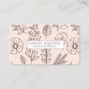 hand drawn floral doodle doula birth services business card