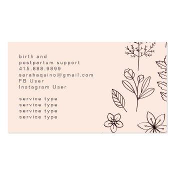 Small Hand Drawn Floral Doodle Doula White Birth Coach Business Card Back View