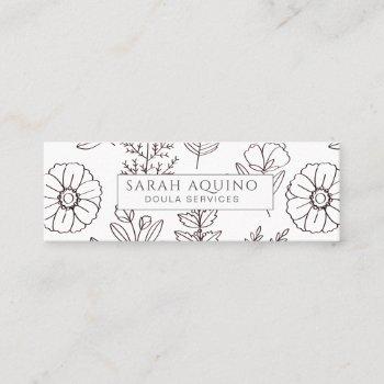 hand drawn floral doodle doula white birth coach mini business card
