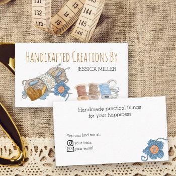 handcrafted creations yarn and sewing white business card