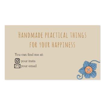 Small Handcrafted Creations Yarn Sewing Vintage Cream Business Card Back View