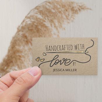 handcrafted with love gold sewing needle kraft business card