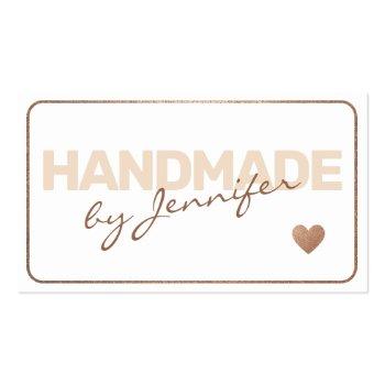 Small Handmade Elegant Simple Rose Gold Style Heart Glam Business Card Front View