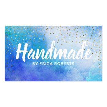 Small Handmade Gift Gold Confetti Elegant Watercolor Business Card Front View