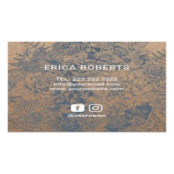 Small Handmade Gift Vintage Floral Rustic Kraft Square Business Card Back View