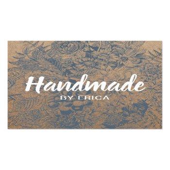 Small Handmade Gift Vintage Floral Rustic Kraft Square Business Card Front View
