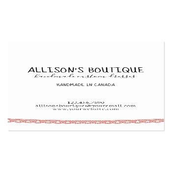 Small Handmade Sewing Machine Custom Boutique Typography Business Card Back View