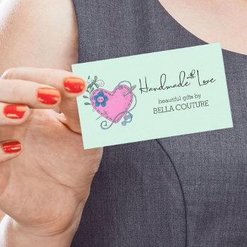 handmade with love cute country heart mint green business card